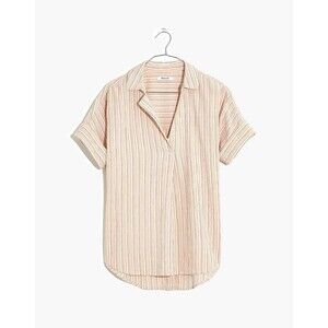 Madewell Courier Back-button Shirt Brampton Stripe Pink Cream Sz M